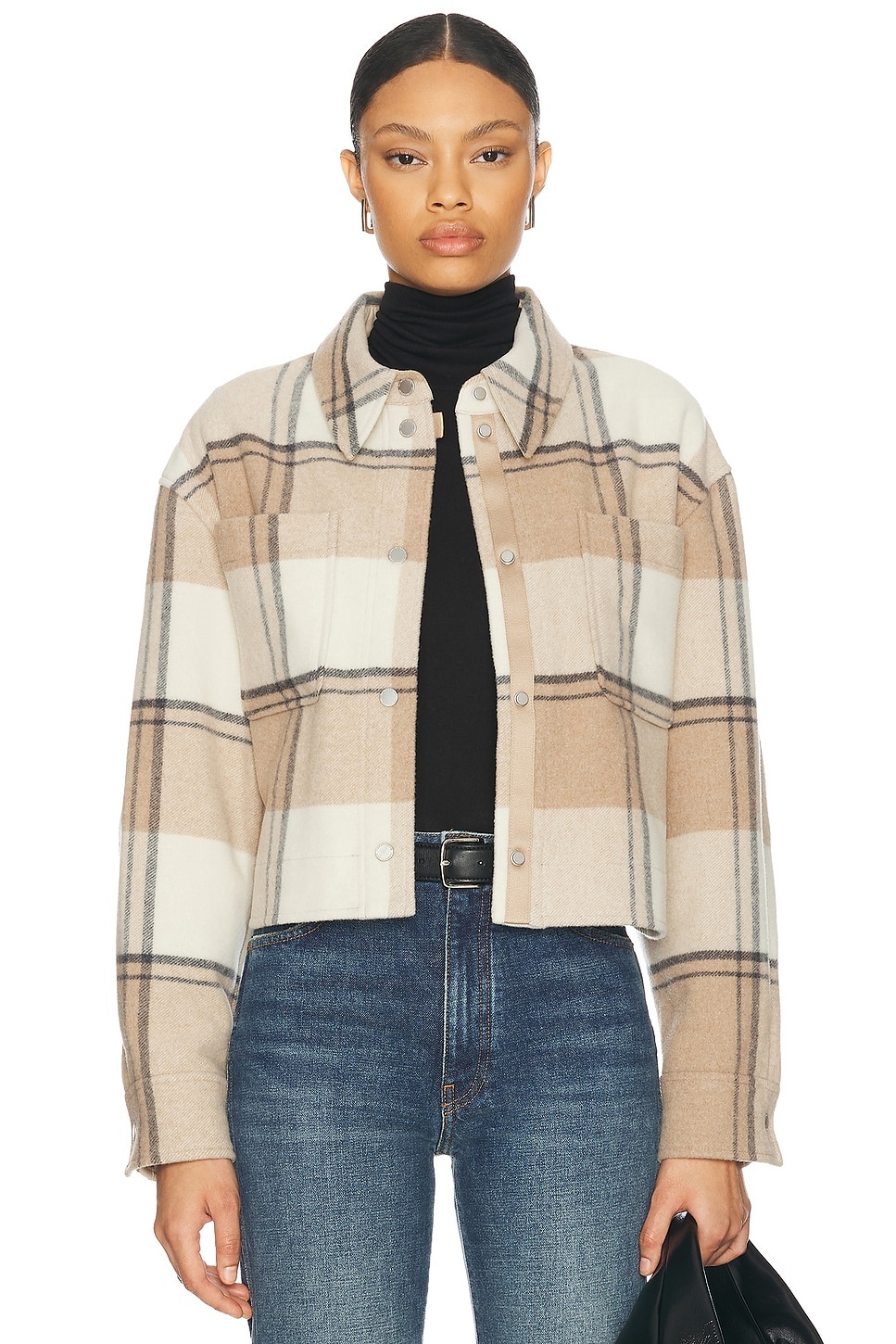 Almandine Cropped Plaid Shirt Jacket - 2