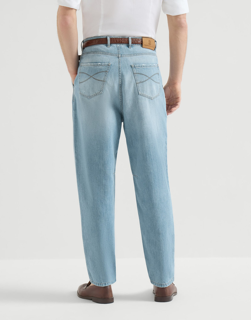 Lightweight denim iconic fit five-pocket trousers with double pleats and rips 3