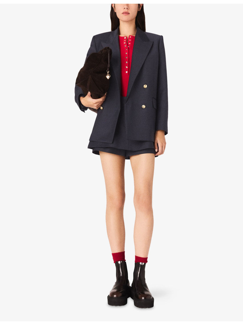 maje Double-Breasted Peak-Lapel Stretch-Woven Blazer outlook