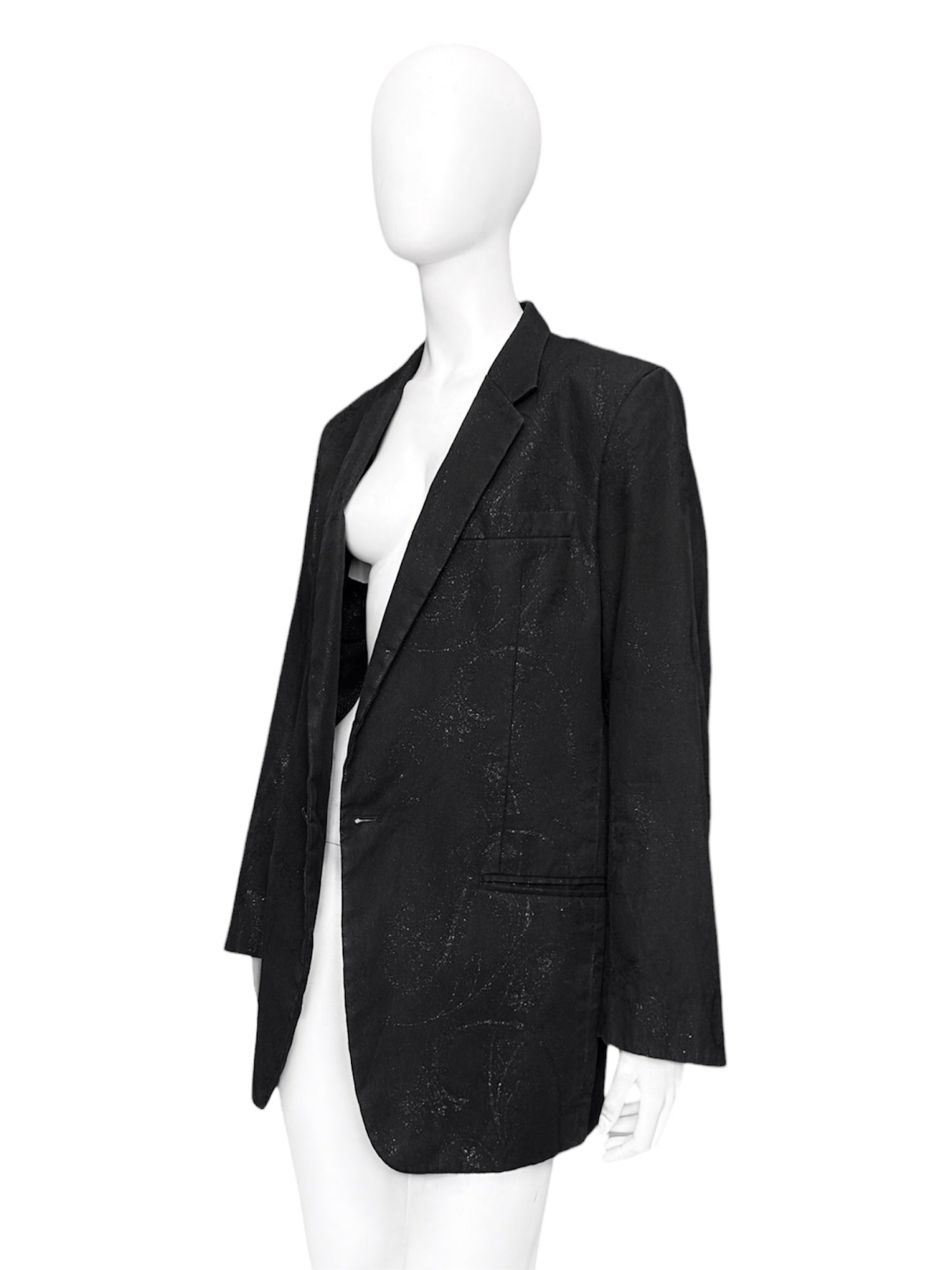 Maison Martin Margiela Spring 2006 Black Floral Lamé Cotton Blazer 50 - 2