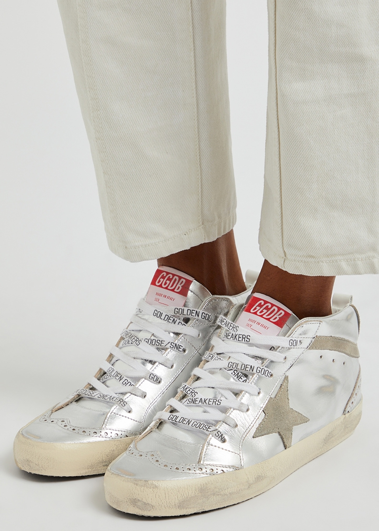 Mid Star silver distressed leather sneakers - 5