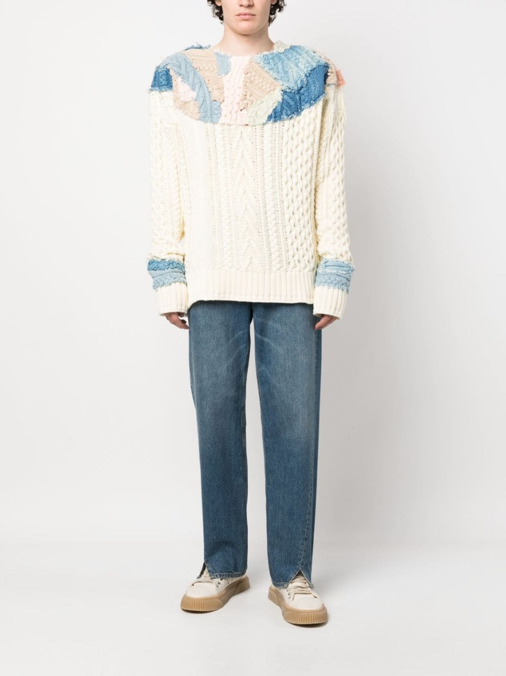 patchwork cable-knit jumper - 2