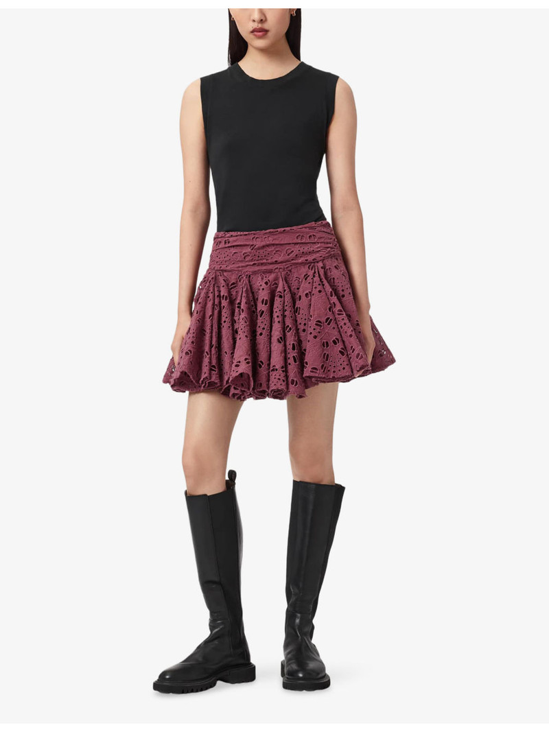 ALLSAINTS Dotty Gathered-Waist Woven Mini Skirt outlook