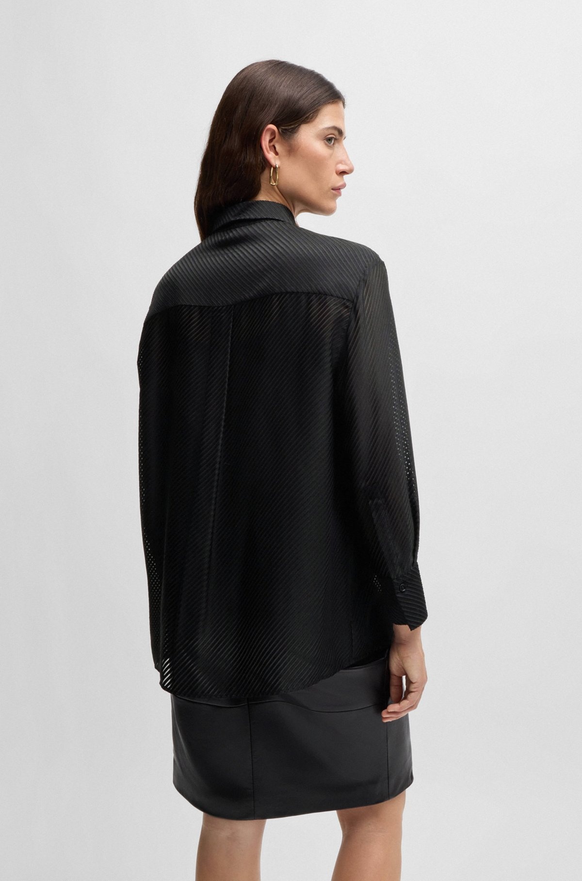 LONG-SLEEVED BLOUSE WITH BURNOUT STRIPE - 5