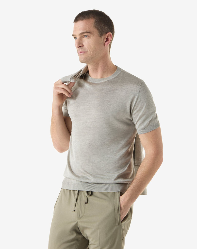 CORNELIANI Grey crew neck pure silk knitwear outlook