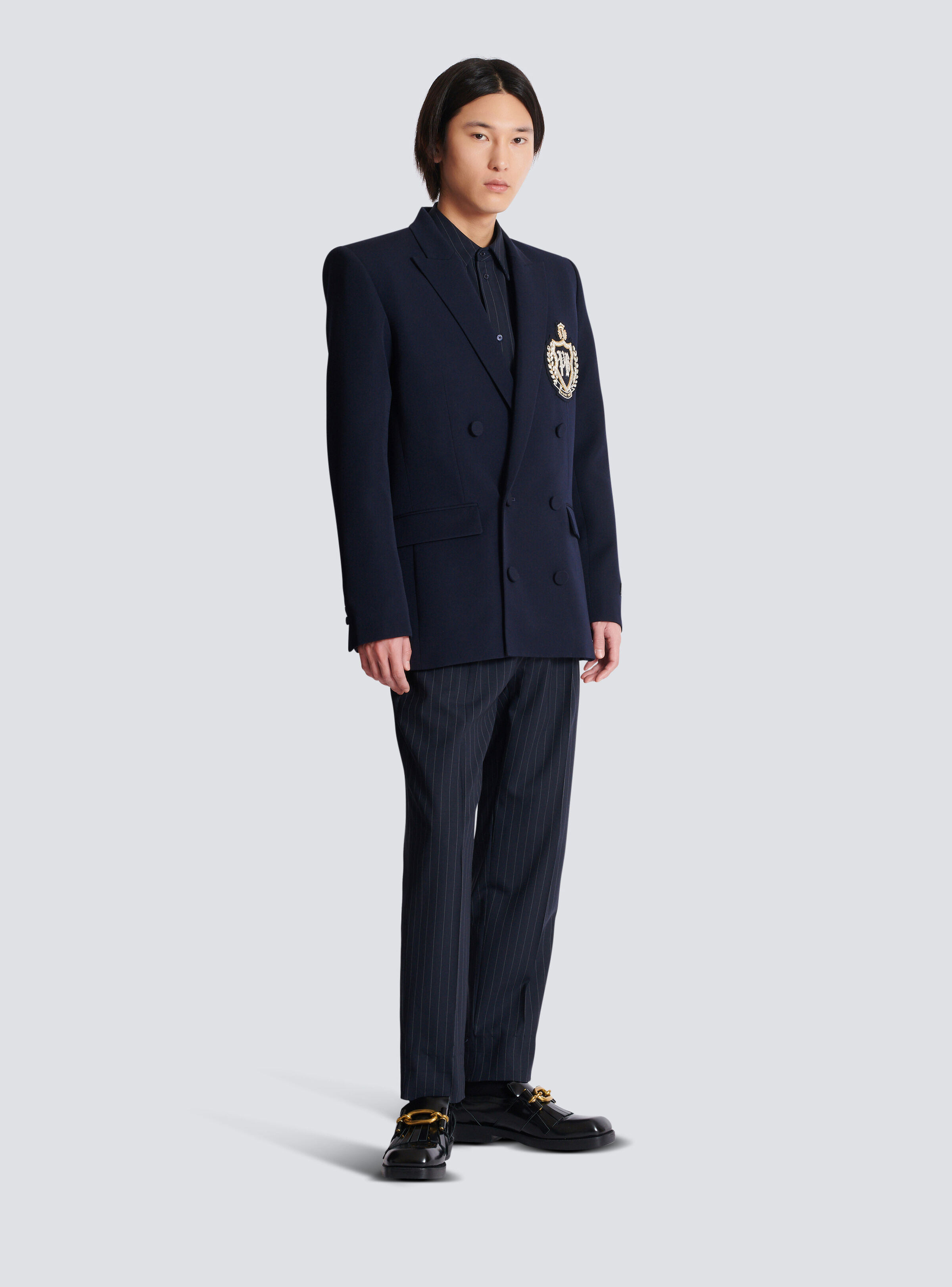 Wool blazer with crystal patch - 3