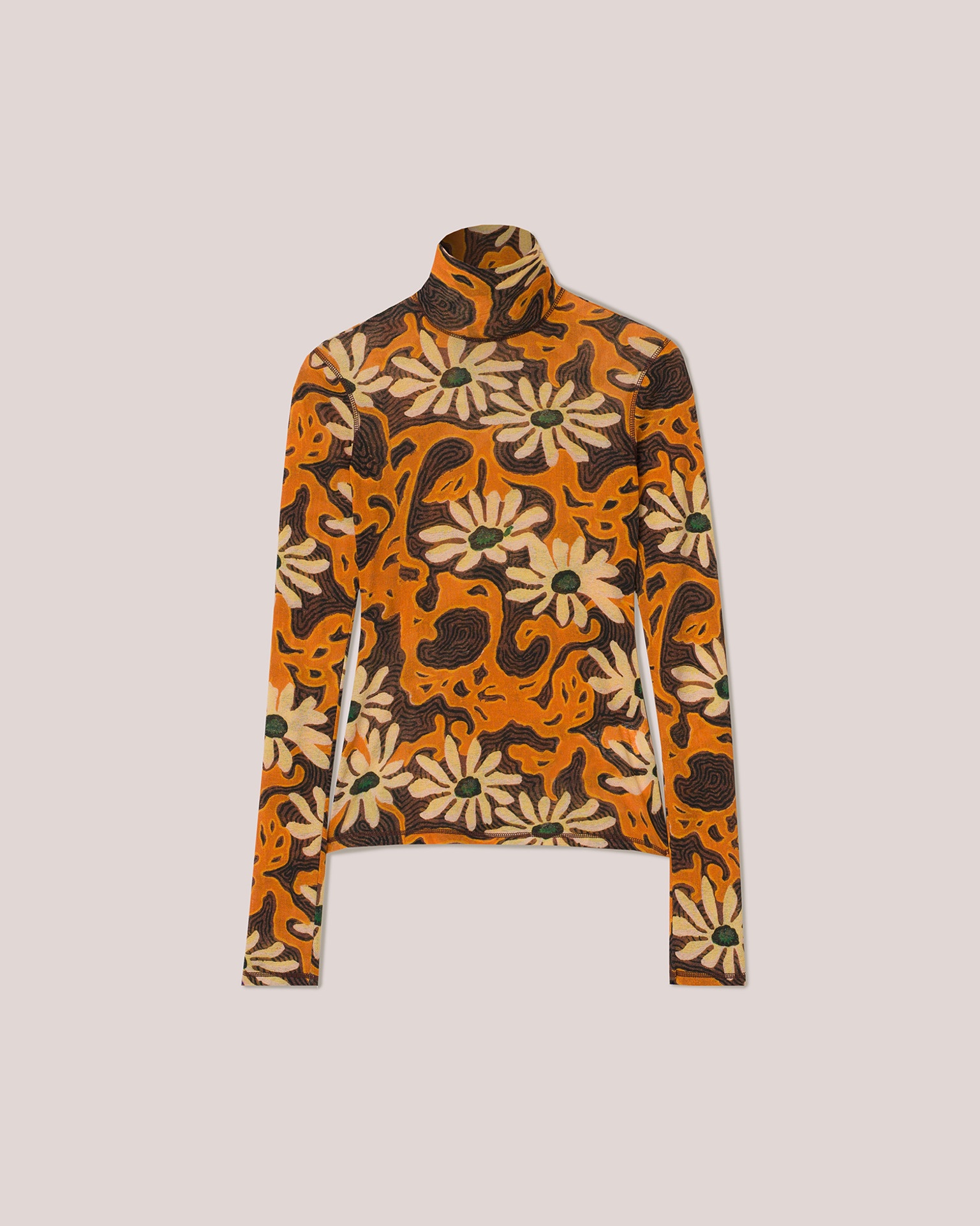 HARRI - Mesh-jersey floral turtleneck top - Orange - 1