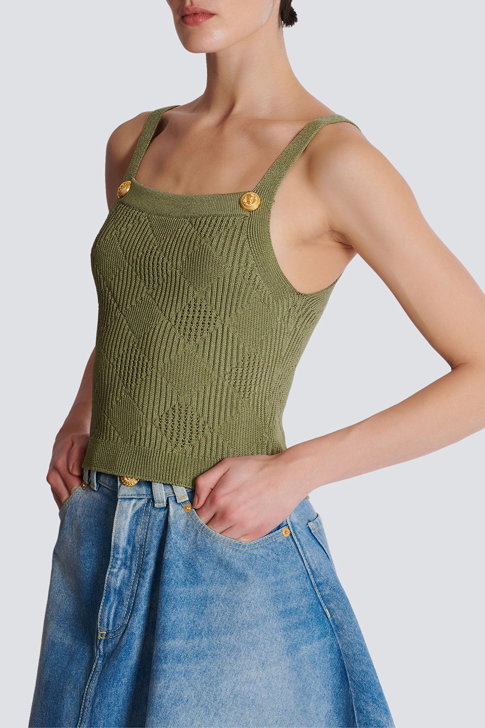 Two Button Short Tank - Olive - 3