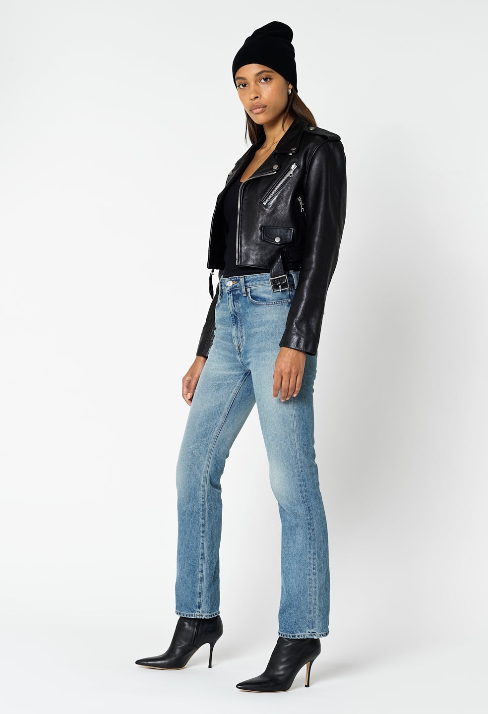 LEATHER CROPPED BIKER JACKET - 2