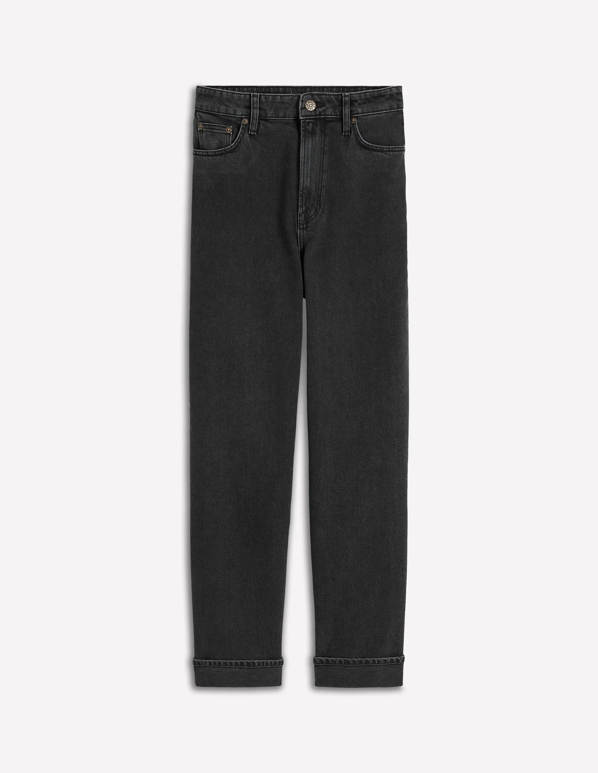 Mid Rise Straight Leg Jeans-Washed Black - 1