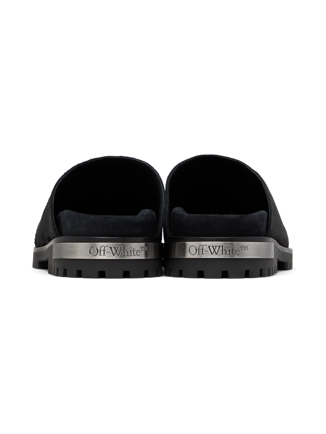 Black Metal Logo Suede Clogs - 2
