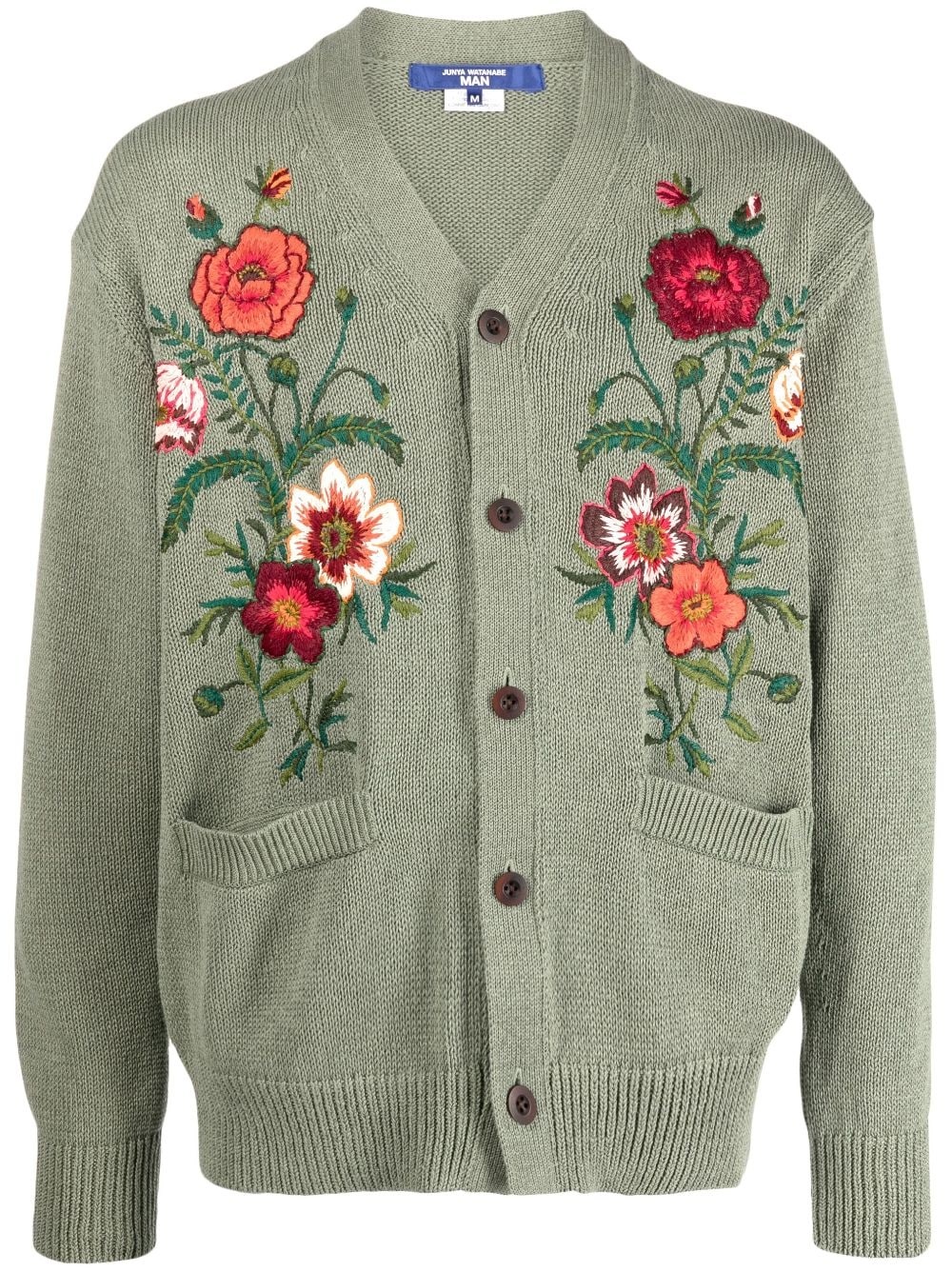 floral-embroidered V-neck cardigan - 1