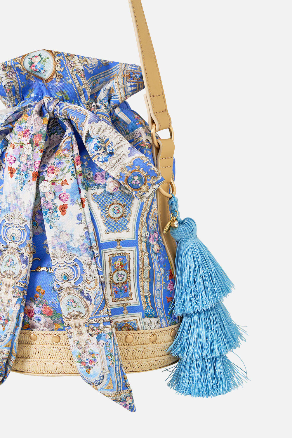 TIE TOP BUCKET BAG WITH TASSELS - 4