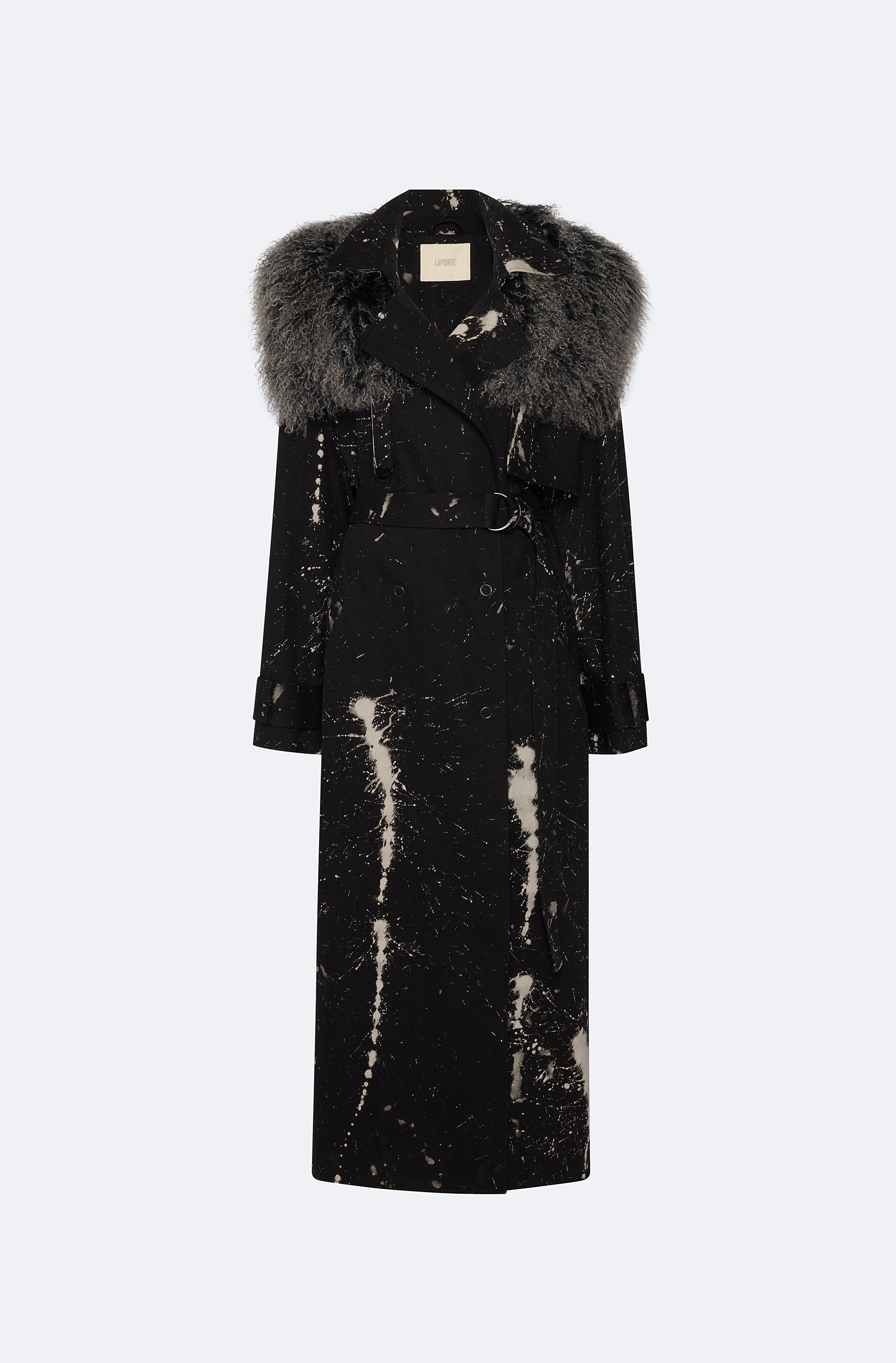 Bleached Denim Double Breasted Trench With Mongolian - 1