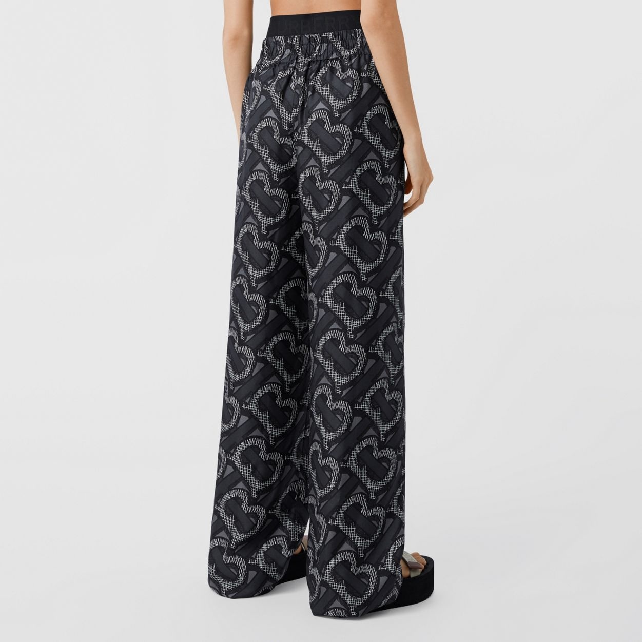 Monogram Print Silk Twill Wide-leg Trousers - 4