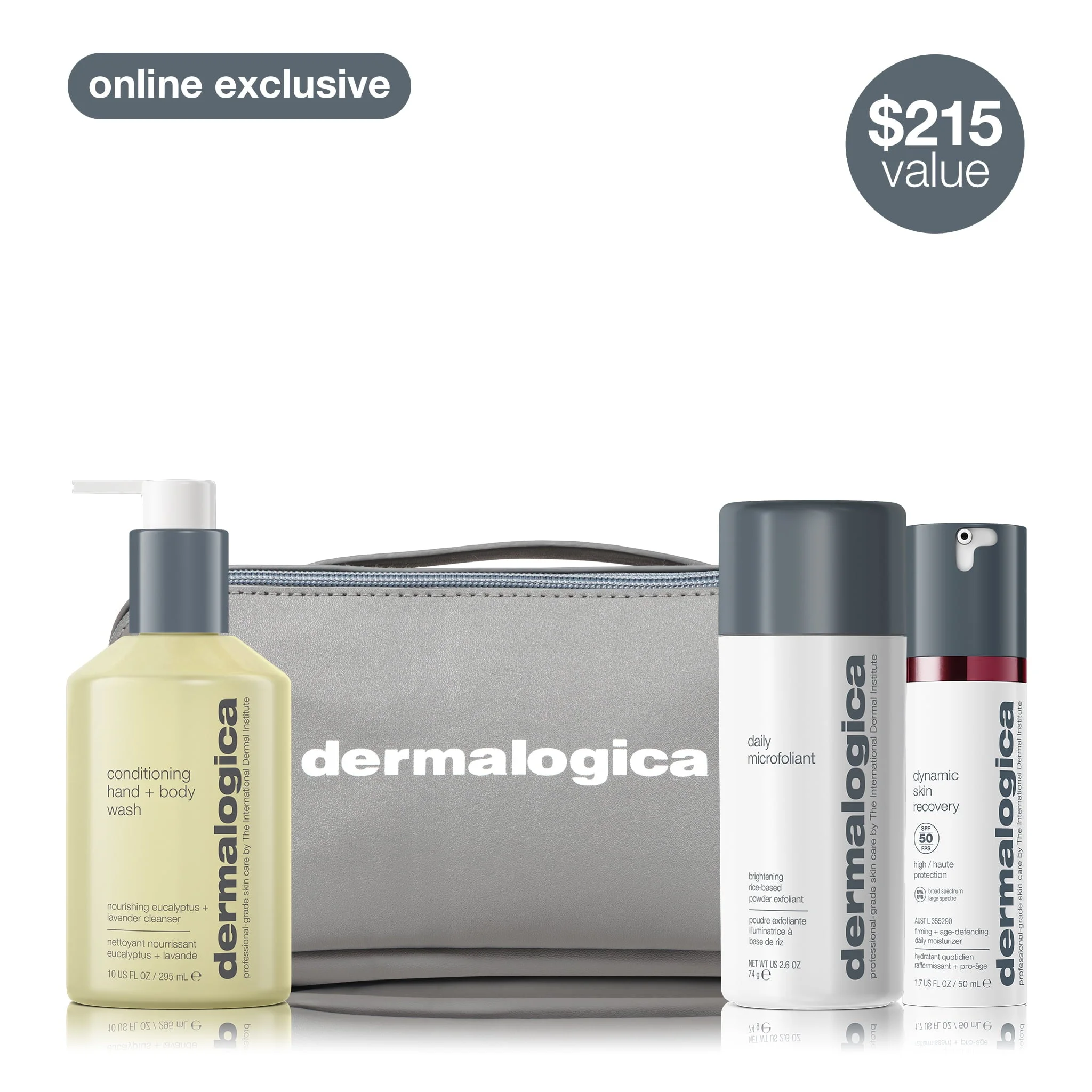 men's daily face + body skin care routine set (3 full-size + bag) - 1