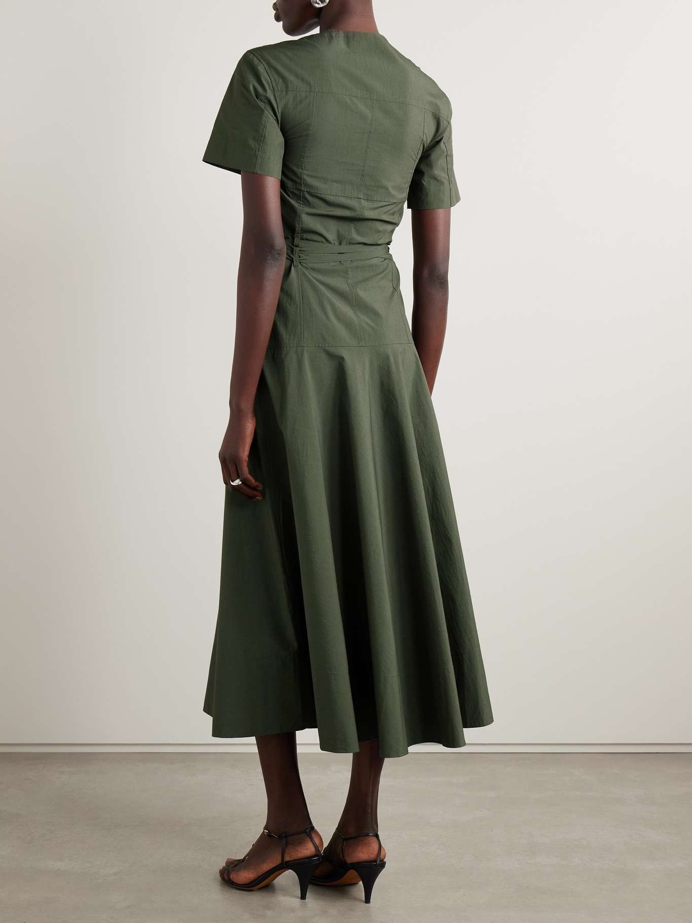 Elizabeth belted cotton-blend midi dress Army green - 4