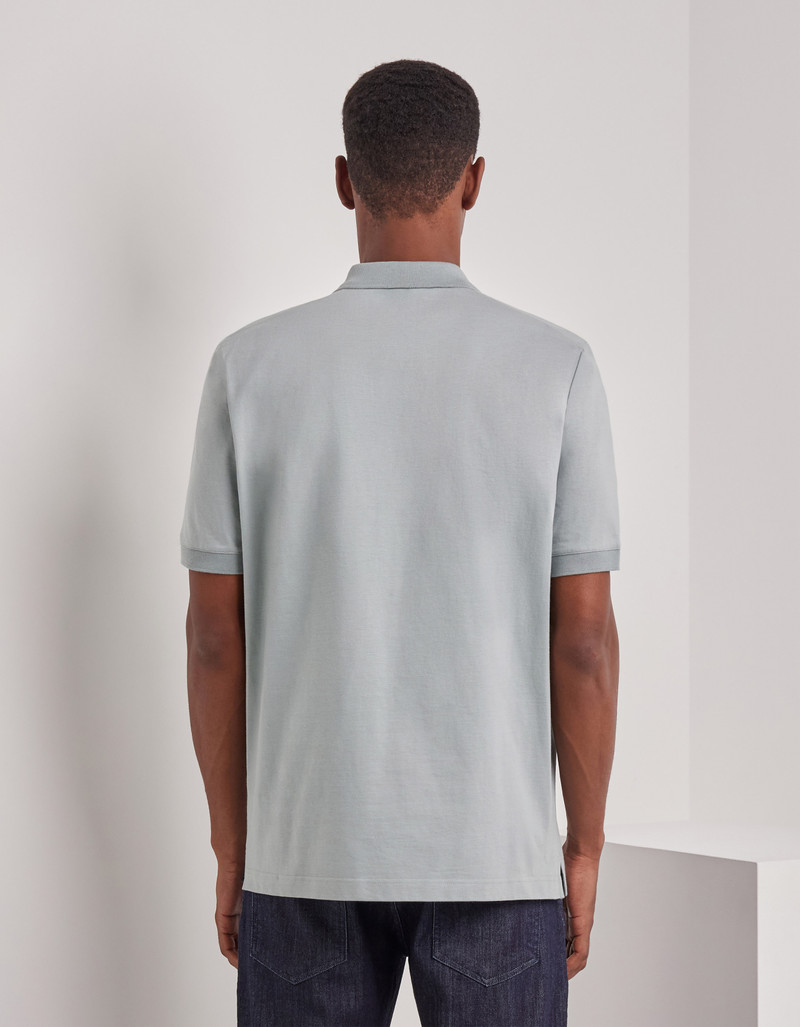 BRIANZA GREEN COTTON POLO SHIRT WITH CONTRASTING PIPING ON THE BUTTON PLACKET 3