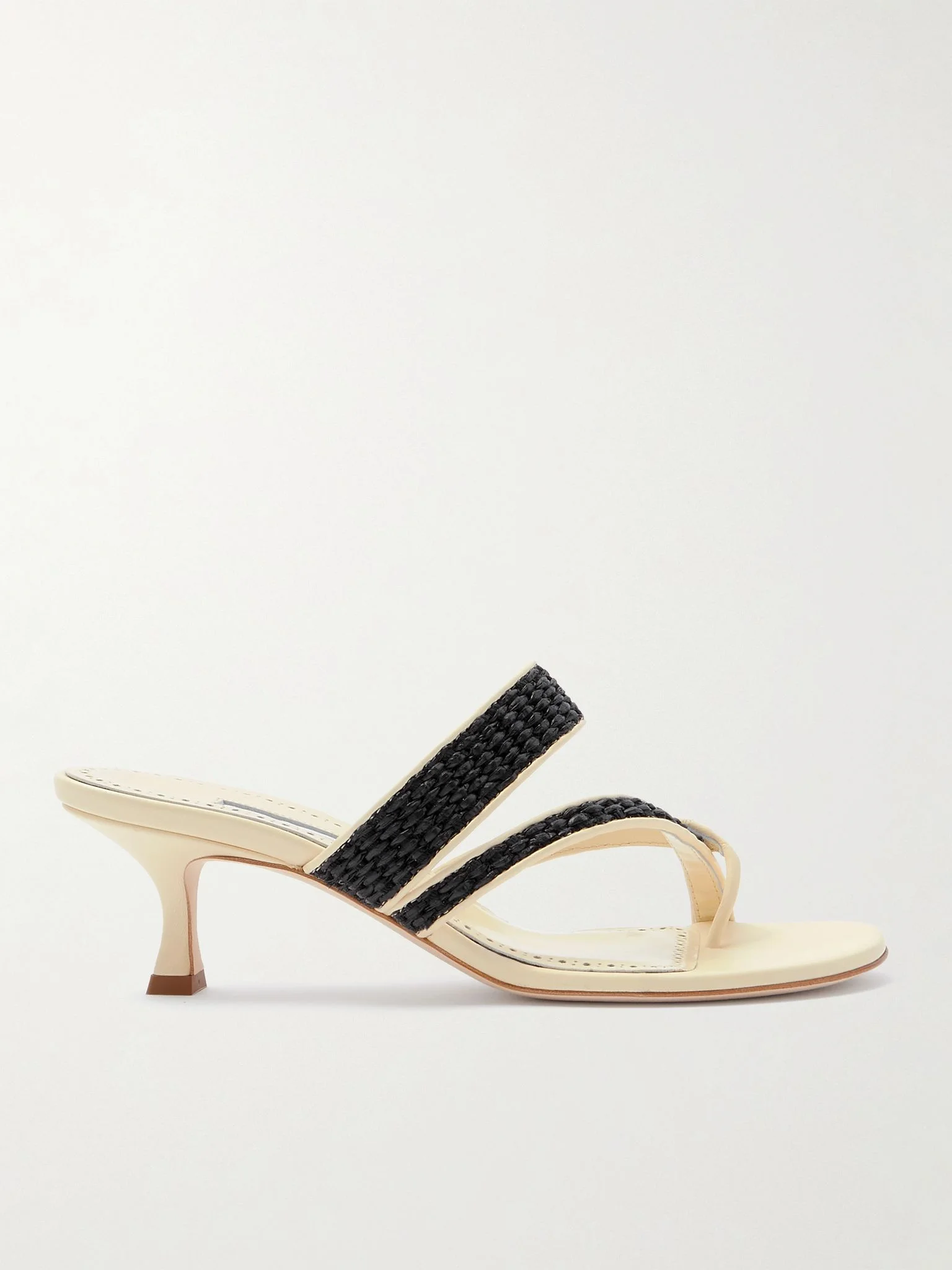 Susa 50 raffia-trimmed leather mules Black - 1