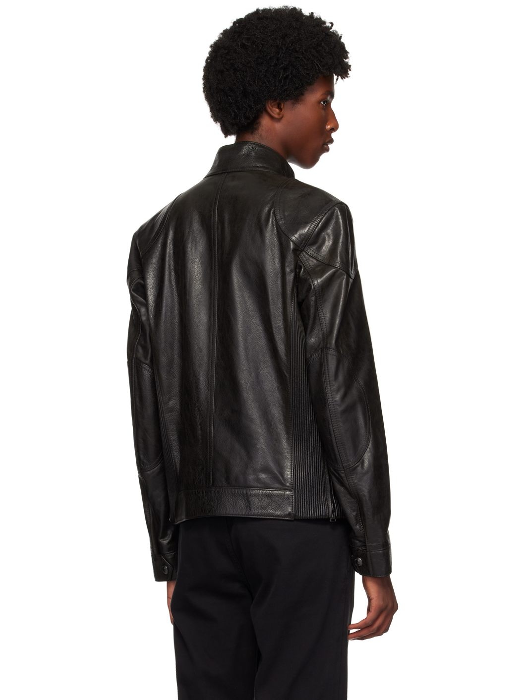 Black Hand-Waxed Gangster Leather Jacket - 3