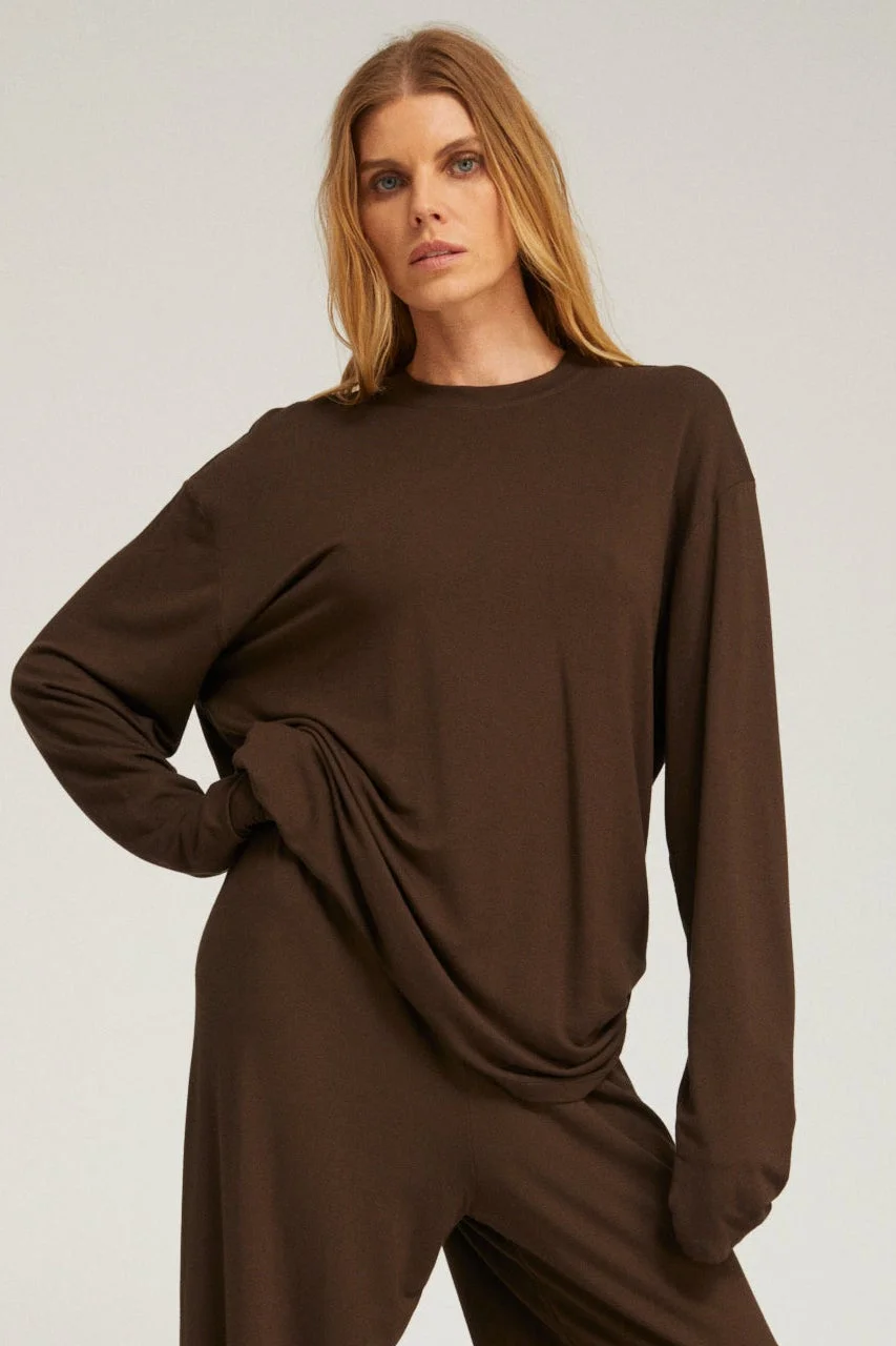 VISCOSE JERSEY LONG SLEEVE OVERSIZED TEE - 1