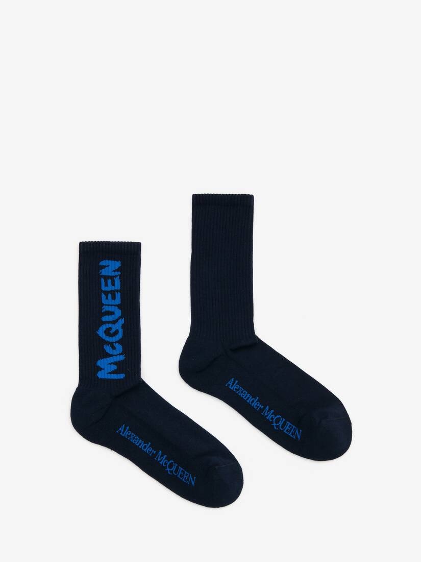Men's McQueen Graffiti Socks in Navy/blue - 1