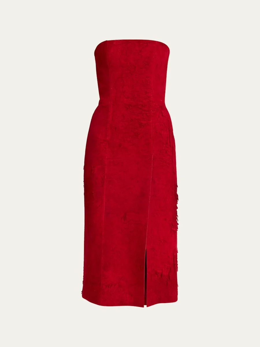 Strapless Textured Suede Slit Midi Dress - 1