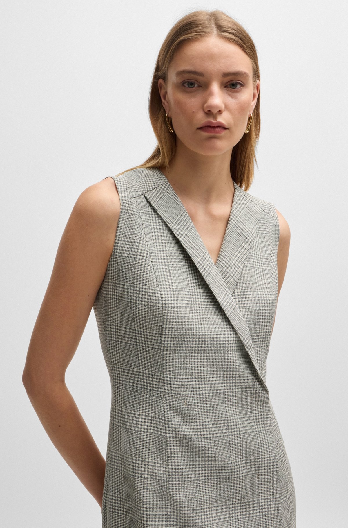 WRAP-FRONT DRESS IN CHECKED VIRGIN-WOOL CREPE - 5