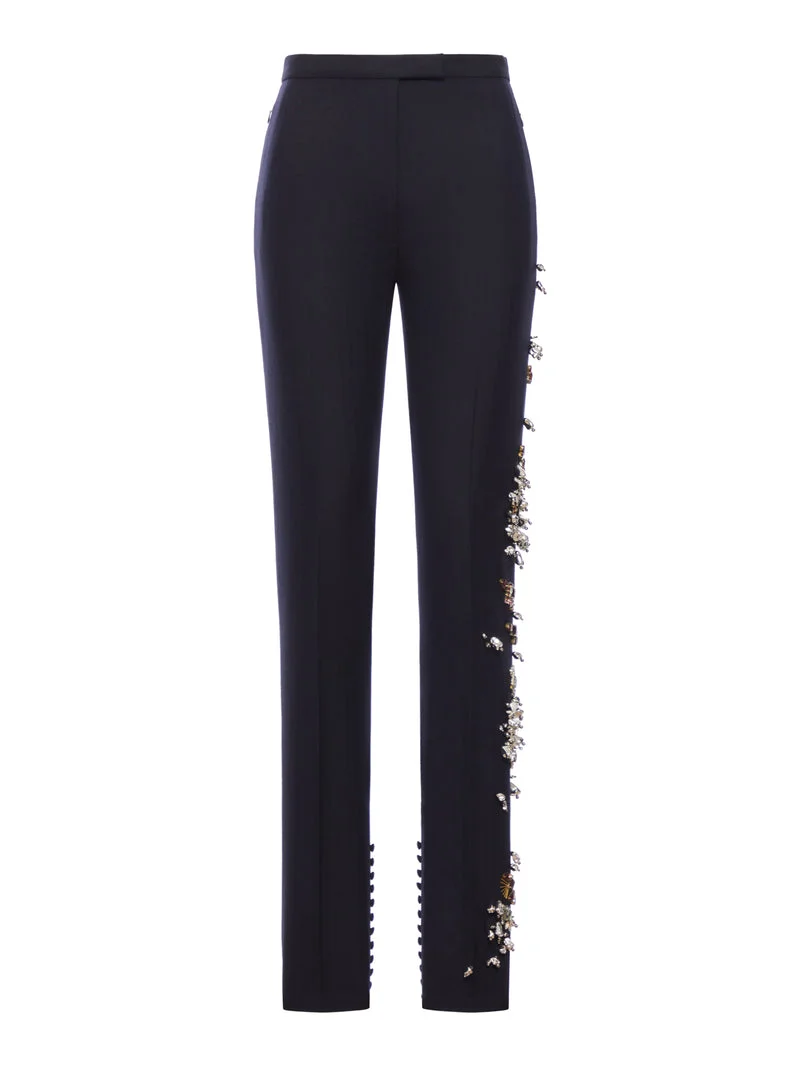 Dries Van Noten Women Wool Trousers With Jewel Applications - 1
