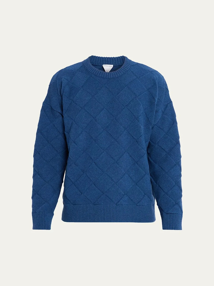 Men's Intrecciato Wool Knit Crewneck Sweater - 1