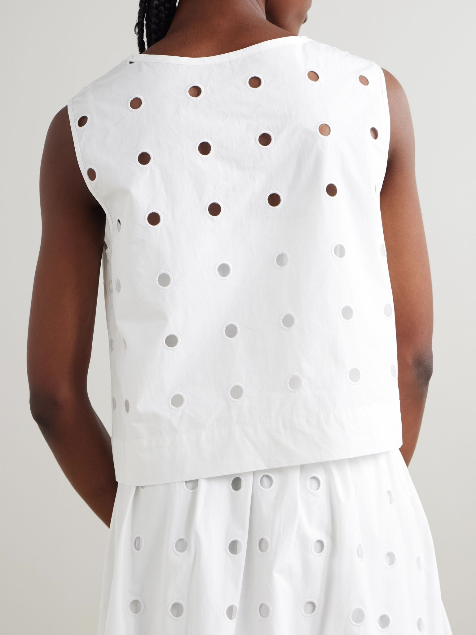 Peggy broderie anglaise cotton-poplin tank White - 3