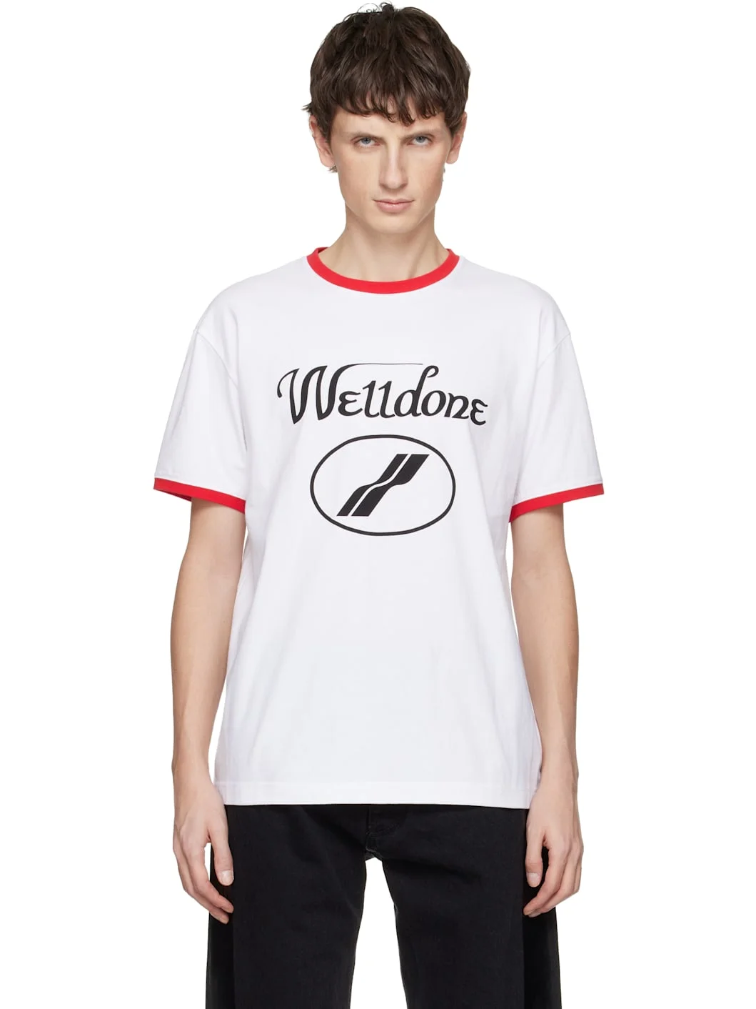 White Cursive Logo Fitted Ringer T-shirt - 1