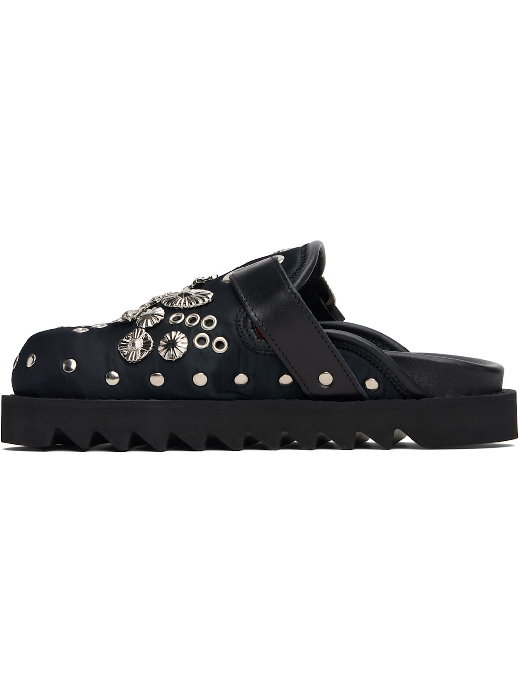 Black Eyelet Metal Sabot Slip-on Loafers - 3