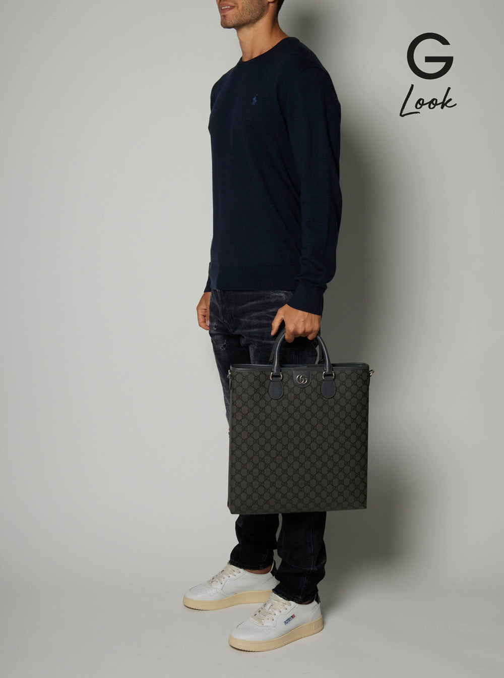 Gucci Men 'Ophidia Gg Media' Black And Grey Tote Bag In Gg Supreme Canvas Man - 7