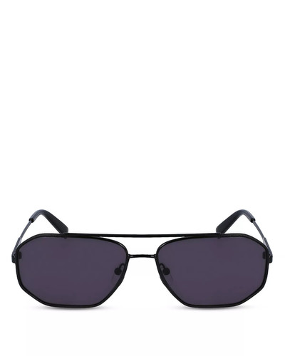 FERRAGAMO Navigator Leather Wrapped Sunglasses, 60mm outlook