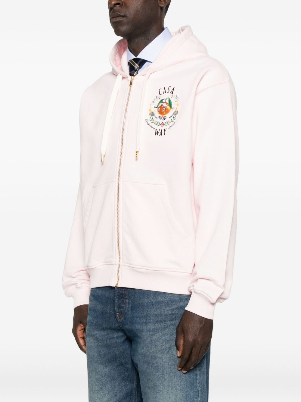 embroidered zip-up hoodie - 3
