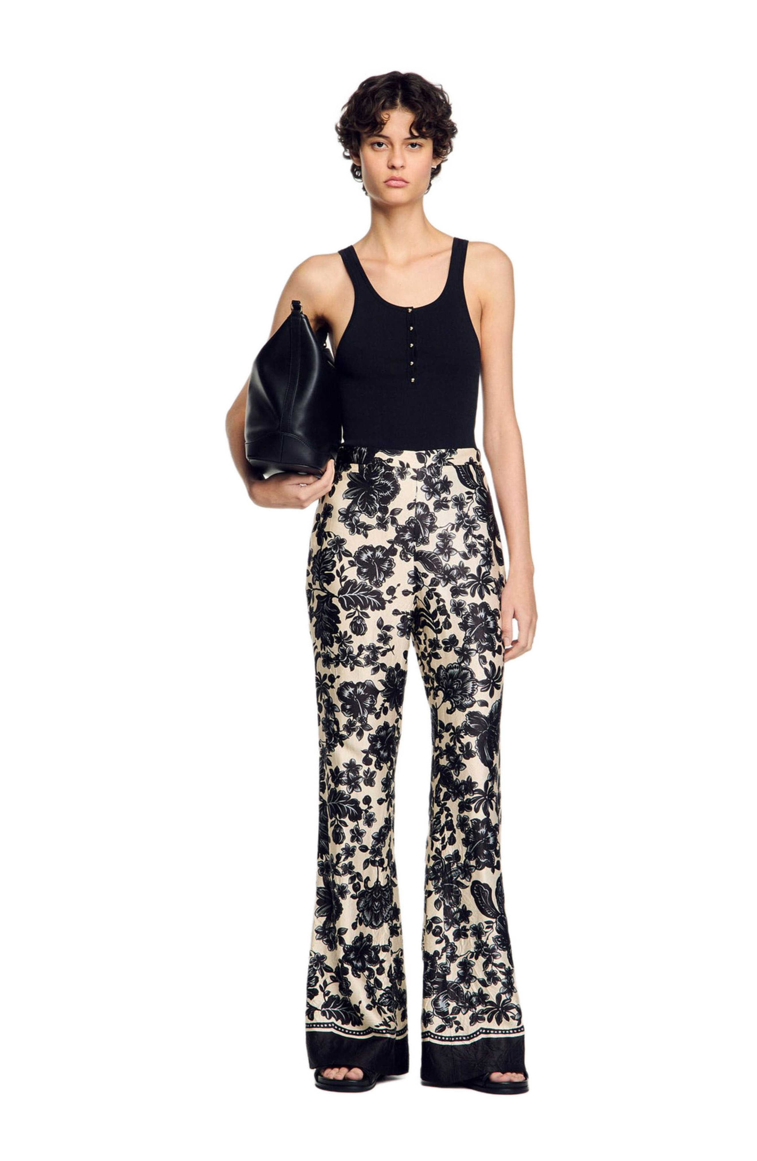 SANDRO Floral pants in Ecru /Black at Nordstrom - 6