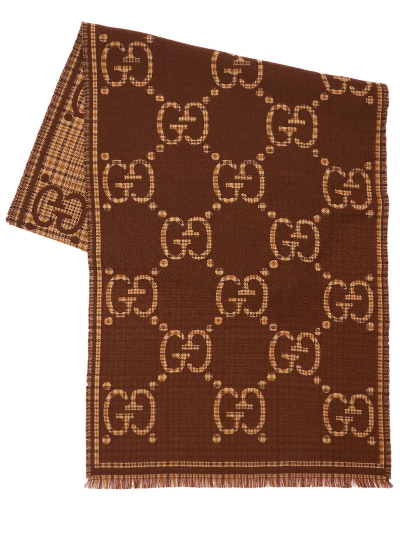 GG & PLAID WOOL JACQUARD SCARF 1