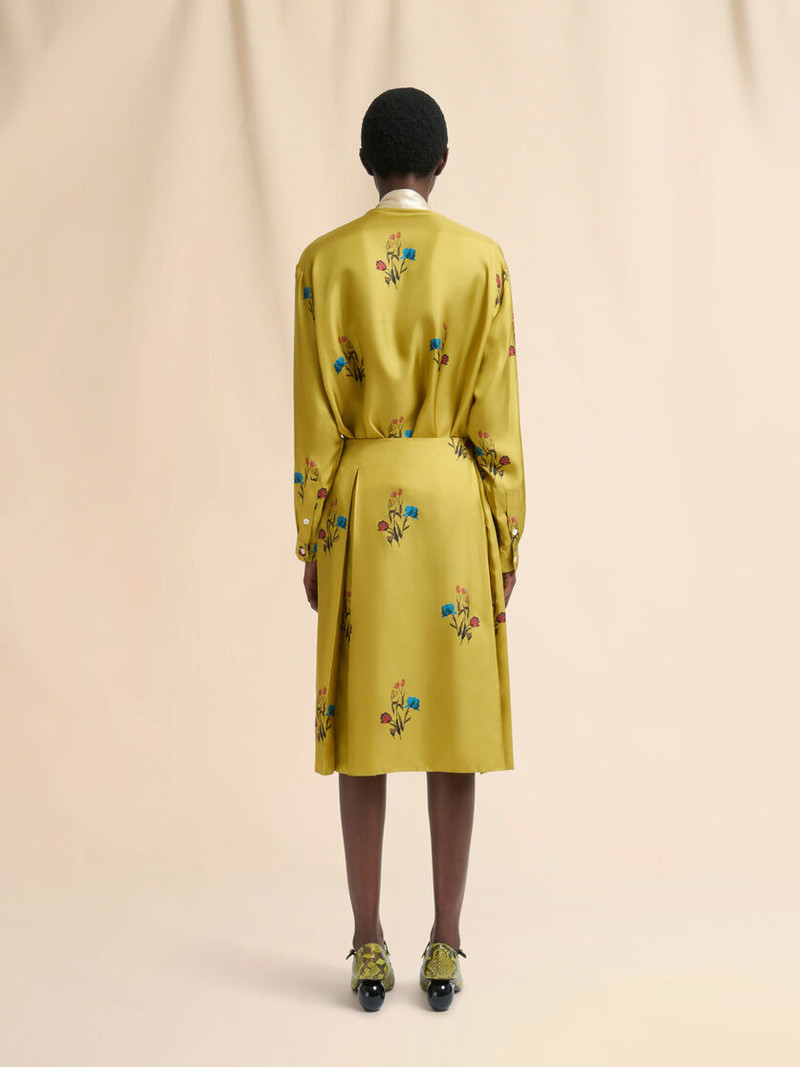 YELLOW SILK TWILL SKIRT WITH TULIP PRINT 3