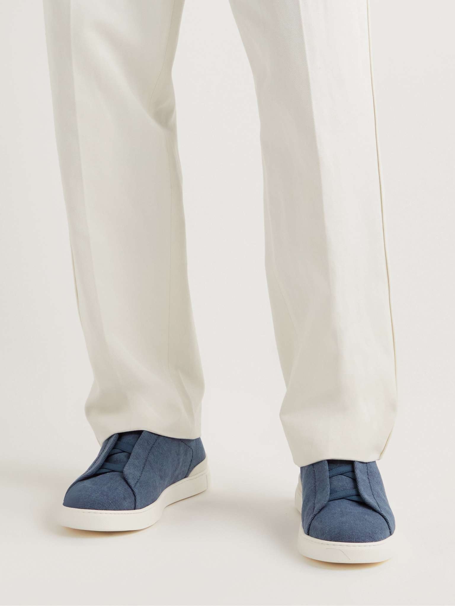 Triple Stitch Leather-Trimmed Canvas Sneakers - 3