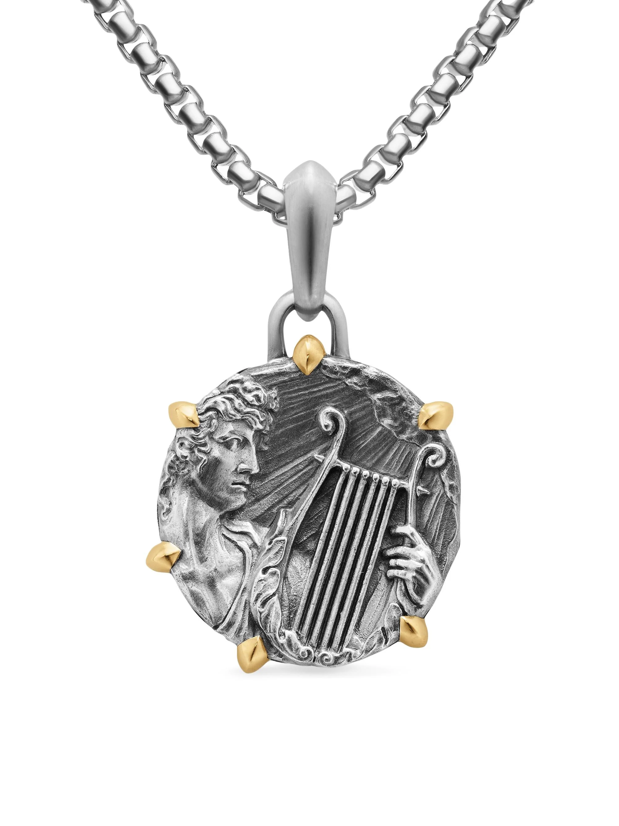 Men's Apollo Amulet in Sterling Silver with 18K Yellow Gold, 26.4MM - Silver - 1