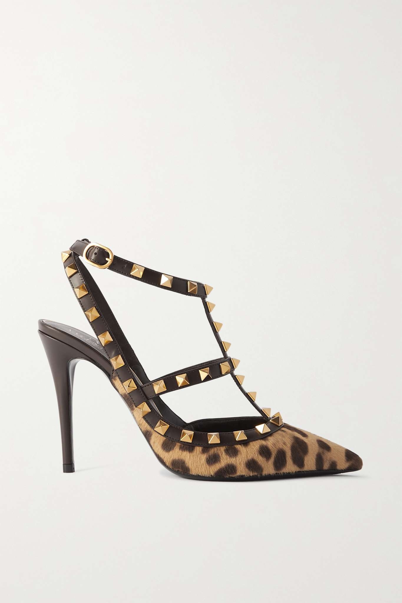 Rockstud 100 leather-trimmed leopard-print calf hair pumps - 1