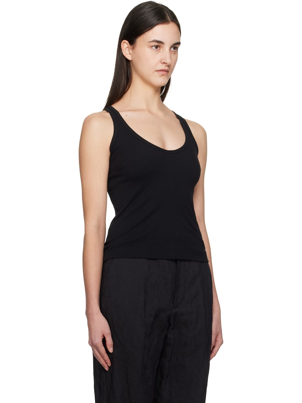 Black Cotton Ribbed Tank Top - 2