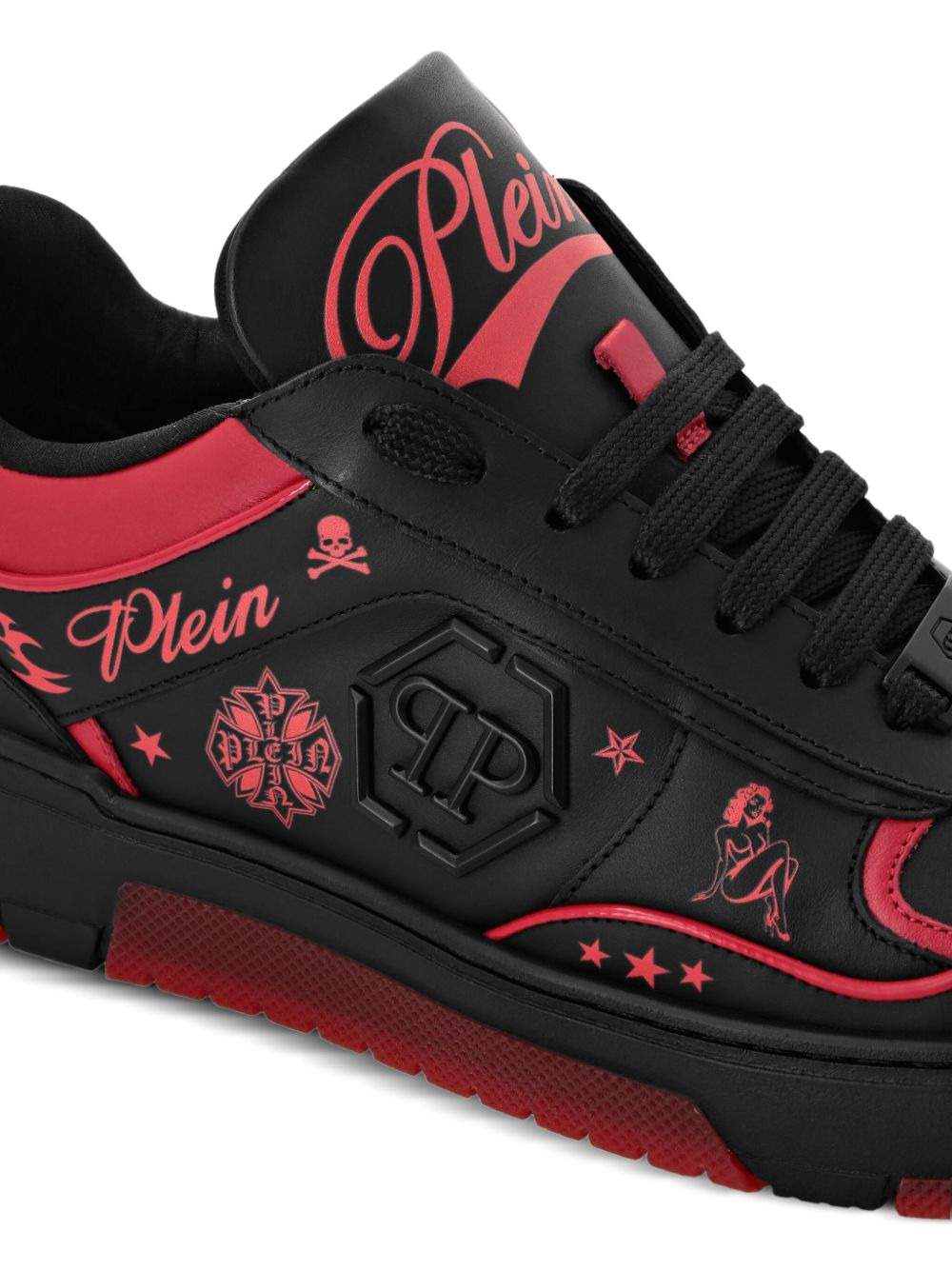 leather tattoo-print sneakers - 4