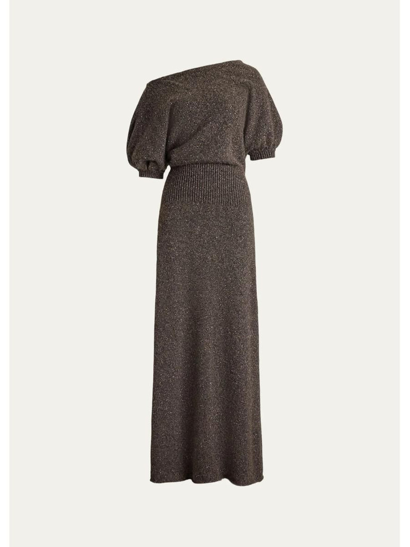 Cecie Cashmere-Blend Donegal Off-The-Shoulder Maxi Day Dress 1