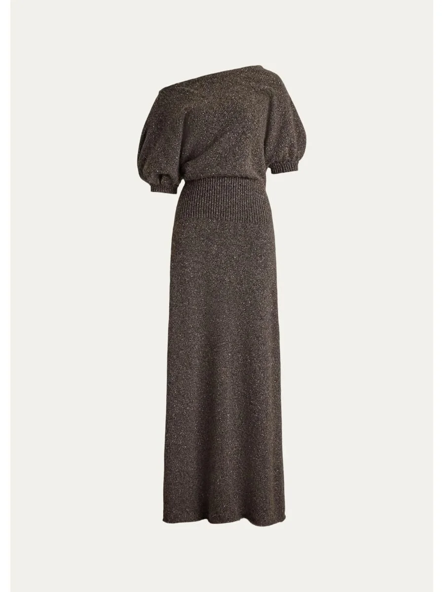 Cecie Cashmere-Blend Donegal Off-The-Shoulder Maxi Day Dress - 1