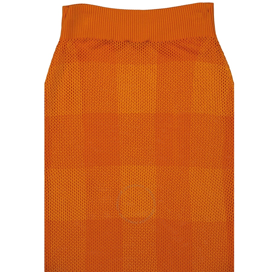 Burberry Ladies Deep Orange Zafina Knit Mesh Midi Pencil Skirt - 7