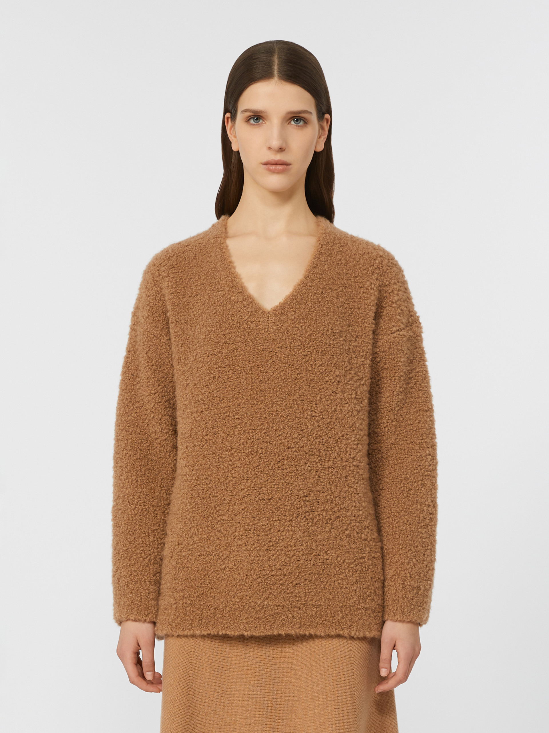 PANTERA Bouclé silk V-neck camel jumper - 3