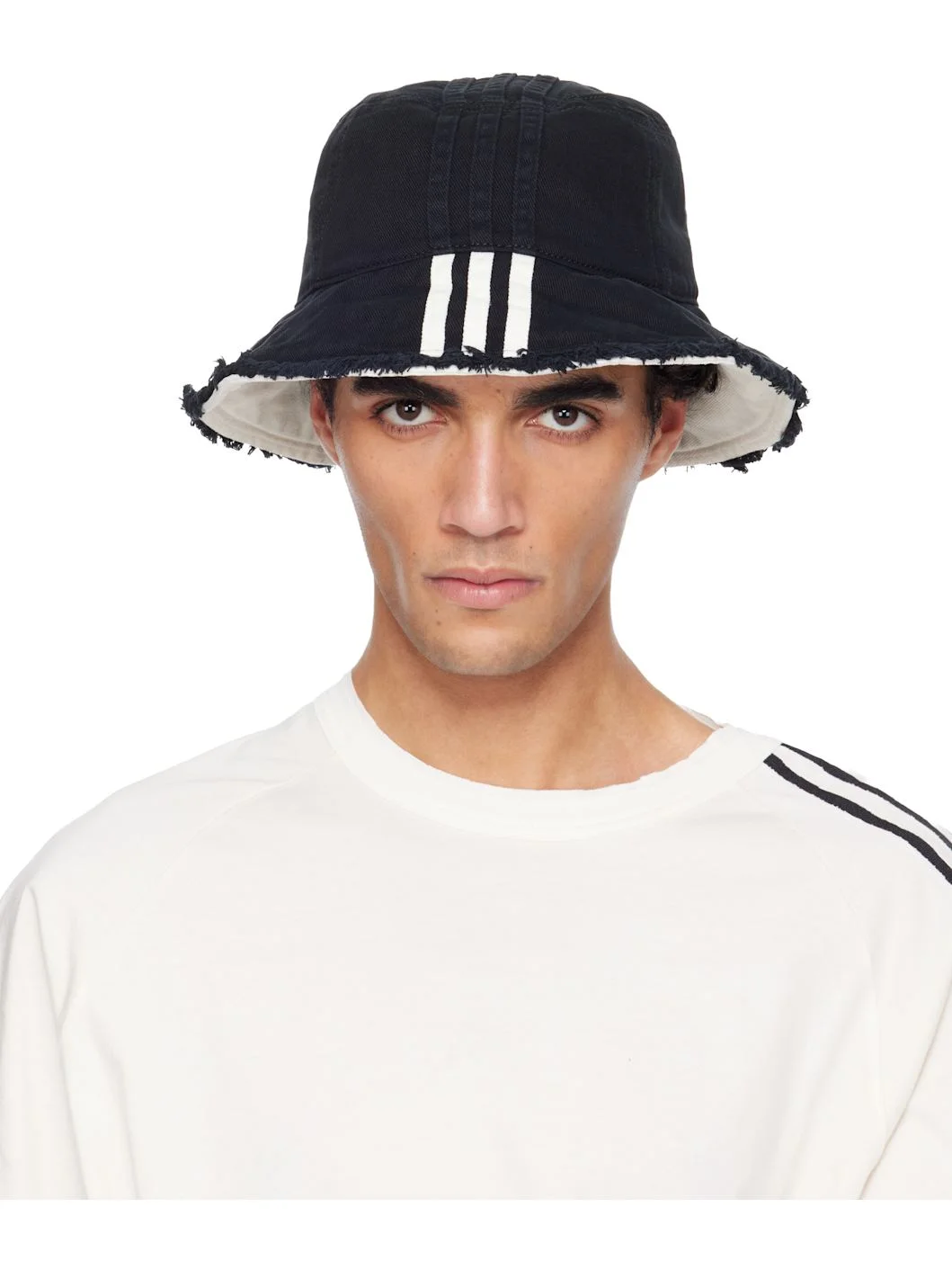 Black Denim Stripes Bucket Hat - 1