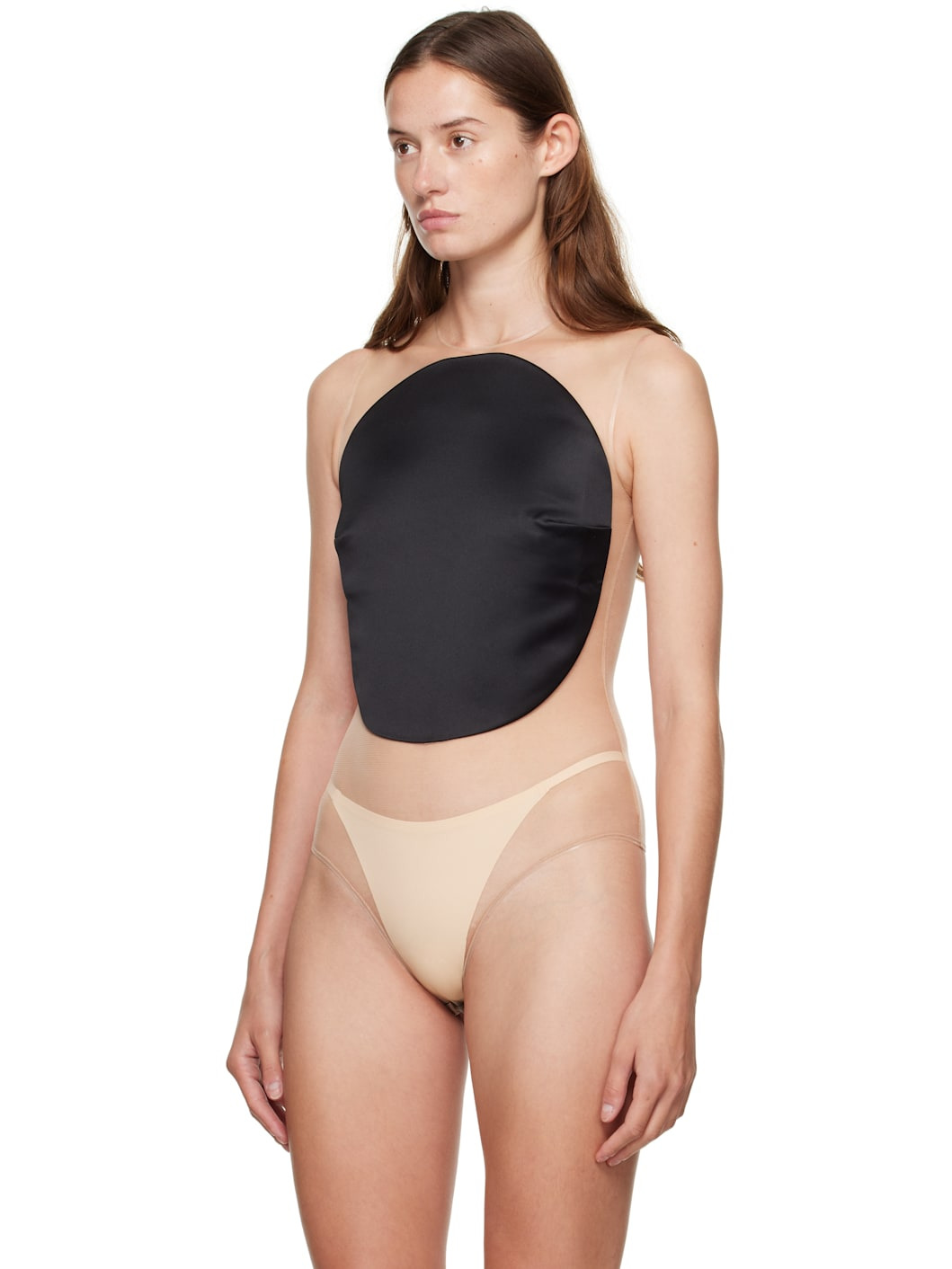 Black Illusion Circle Satin Bodysuit - 4